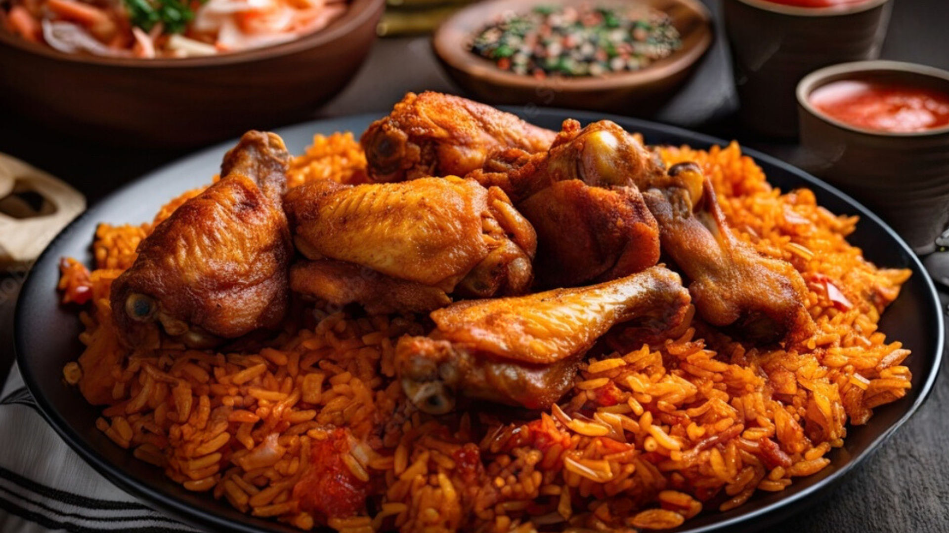 Signature Nigerian feast — jollof, egusi and suya